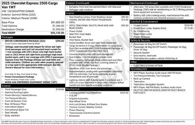 2025 Chevrolet Express 2500 Work Van Cargo